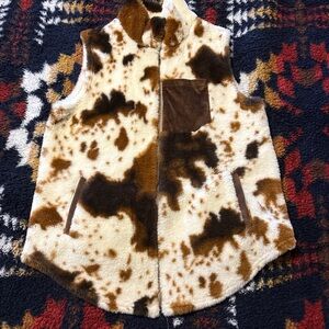 Brown and Cream cow print Fleece Vest